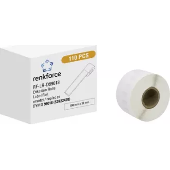 Renkforce RF-6027840 tarrarulla, yhteensopiva DYMO 99018 kanssa, 190 x 38 mm, paperi, valkoinen, 110 tarraa, pysyvä liima