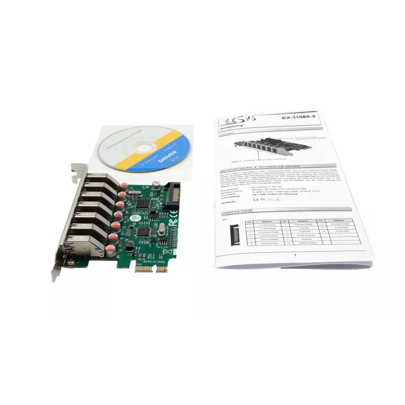 EXSYS USB 3.2 Gen 1 PCIe -kortti 7 liitännällä (VIA-piirisarja) EX-11088-2