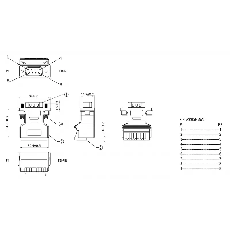 EXSYS EX-49110 DB9-pistoke 9-pin ruuviliitinrima -adapteri painonapilla