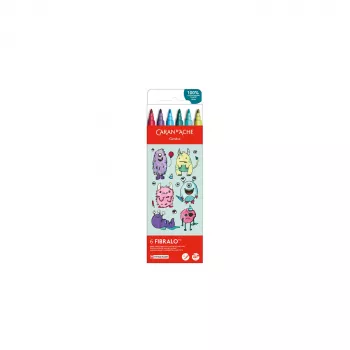 CARAN D'ACHE Fibralo Kawaii Monsters huopakynät, 6 kpl:n sarja, vesipohjainen, vesiliukoinen muste, käytettävissä kuivana tai märkänä (185.801)