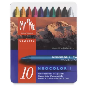 Caran d'Ache Neocolor I vahaliidut, 10 kpl:n sarja, pyöreä, paperikääre, tasaiset värit 7000.310