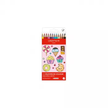 Caran d'Ache Swisscolor Kawaii Candy -akvarellikynät, 12 kpl:n sarja, kuusikulmainen, setripuu 1285.802