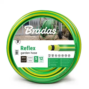 Bradas REFLEX puutarhaletku, 1/2 tuuma, 50 m, 5-kerroksinen polyesteri-TRICOT-vahvistuksella, vihreä/keltainen WFR1/250