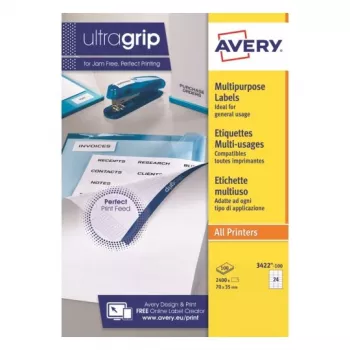 AVERY yleis-etiketit 70 x 35 mm valkoinen Ultragrip, 2400 etikettiä (3422-100.FR)