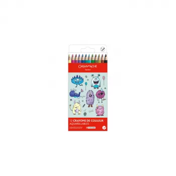 Caran d'Ache Swisscolor Kawaii Monsters vesiliukoiset värikynät, 12 kpl:n pakkaus, kuusikulmainen setripuu 1285.801