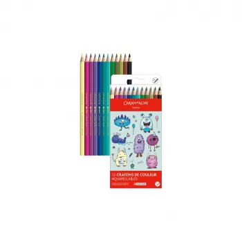 Caran d'Ache Swisscolor Kawaii Monsters vesiliukoiset värikynät, 12 kpl:n pakkaus, kuusikulmainen setripuu 1285.801