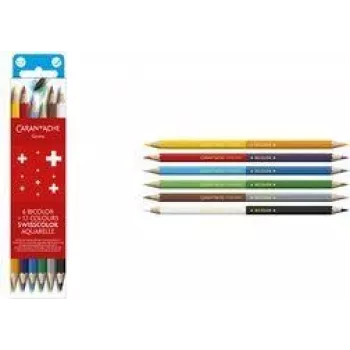 Caran d'Ache Swisscolor Bicolor Aquarelle vesiliukoiset värikynät, 6 bicolor-kynää = 12 väriä, kuusikulmainen, FSC-setri 1285.706