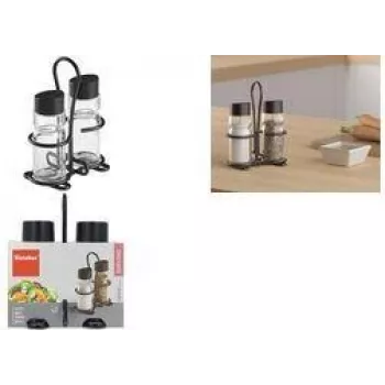 Metaltex Spice Line suola- ja pippurisirottelusarja, 3-osainen, lasi mustilla muovikansilla, läpinäkyvä 252871000