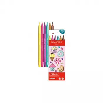 CARAN D'ACHE Fibralo Kawaii Candy huopakynät, 6 kpl:n sarja, vesipohjainen, vesiliukoinen muste, kuivana tai märkänä käytettävä (185.802)