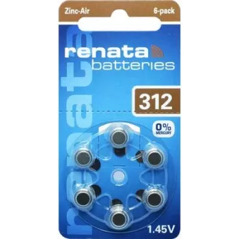 Renata ZA312 sinkki-ilma kuulokojeen paristo PR41 165 mAh 1,4 V 6 kpl:n pakkaus ZA312.DP6 0HG