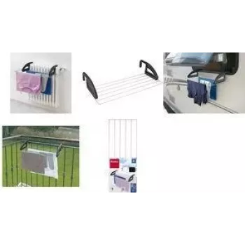 Metaltex Click lämpöpatteri- ja parveketeline pyykille, hopea/musta, 3 m kuivauspituus, taitettava, epoksipinnoitettu teräs, 5 tankoa 405810039