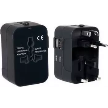 PAVO yleinen matkasovitin USB-lataustoiminnolla (US/AU/EU/UK), musta 8025329