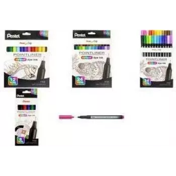 Pentel Arts Pointliner huopakynäsarja, 0,4 mm, vesipohjainen muste, 12 eri väriä, uudelleenkäytettävä rasia (S40-12)