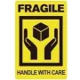 RILLPRINT 76860 Fragile / Handle With Care -varoitetarrat, pysyvä liima, musta keltaisella, 100 x 50 mm, 500 tarraa rullassa