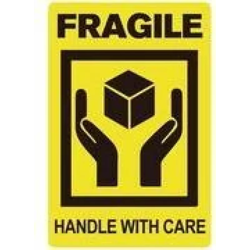 RILLPRINT 76860 Fragile / Handle With Care -varoitetarrat, pysyvä liima, musta keltaisella, 100 x 50 mm, 500 tarraa rullassa
