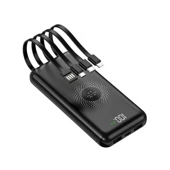 MRDISC PB-LEOsmart 10000mAh langaton varavirtalähde integroiduilla kaapeleilla, PD22.5W pikalataus, 15W langaton lähtöteho, musta