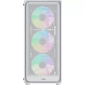 Ocypus Gamma C50 ARGB valkoinen Mid-Tower PC-kotelo, karkaistu lasi, 3x ARGB-tuuletinta