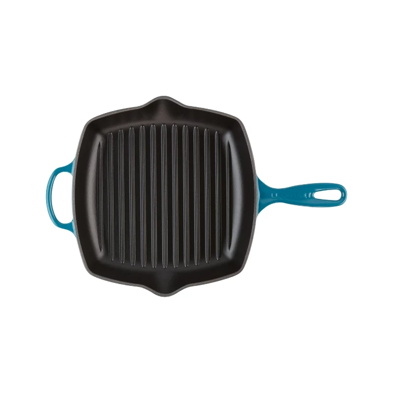 Le Creuset valurautainen neliömäinen grillipannu 26x26 cm sininen