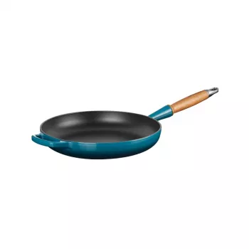 LE CREUSET valurautapannu puukahvalla Ø28 cm sininen