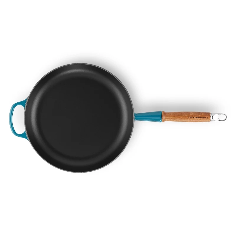 LE CREUSET valurautapannu puukahvalla Ø28 cm sininen