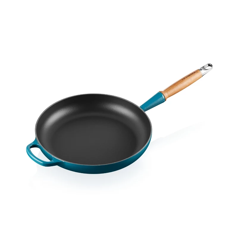 LE CREUSET valurautapannu puukahvalla Ø28 cm sininen