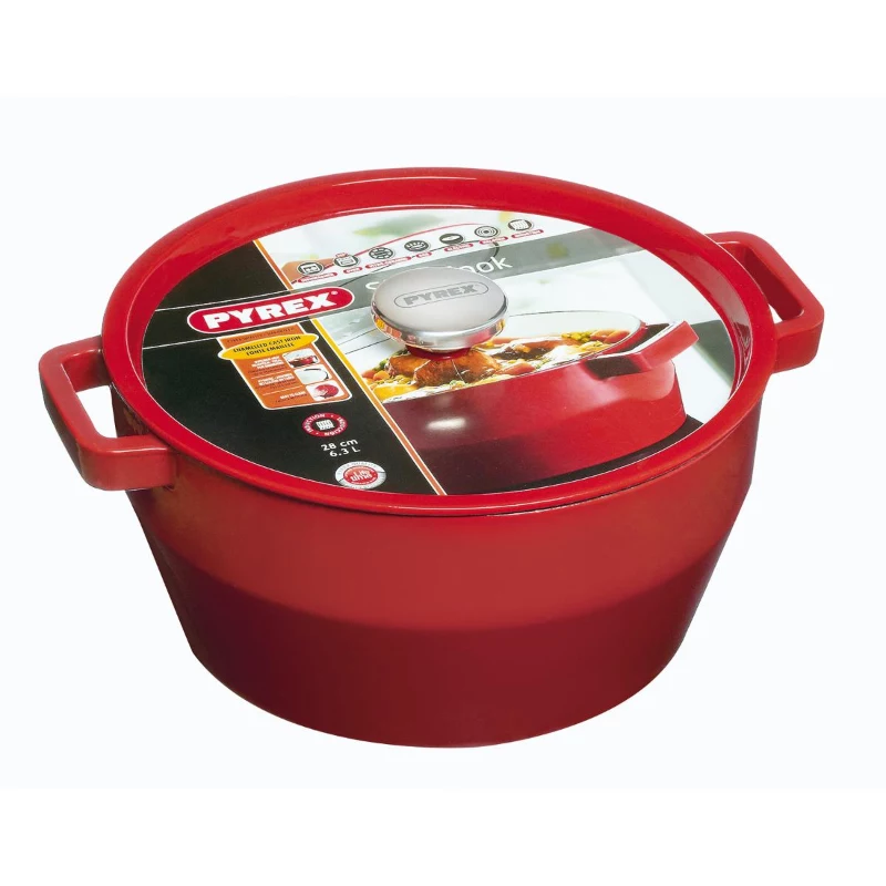 PYREX valurautakattila 6,8L pyöreä 28cm punainen