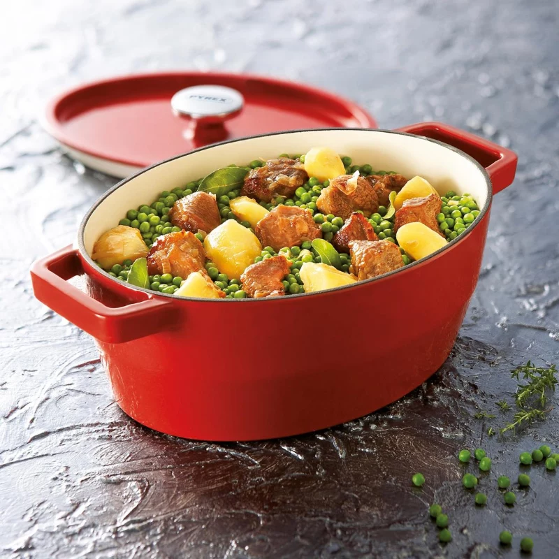 Pyrex valurautainen uunivuoka soikea 5,8L punainen 33x25cm