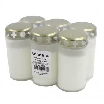 CANDELA hautakynttilät kansilla, 6 kpl:n pakkaus, paloaika n. 40 h, valkoinen