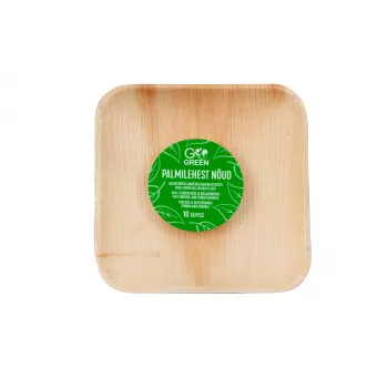 GoGreen arekapalmulehtilautanen 15x15 cm neliö 10 kpl:n pakkaus luonnollinen kertakäyttö