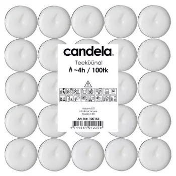 CANDELA tuikut 100 kpl, valkoinen, hajusteeton, 4 h paloaika
