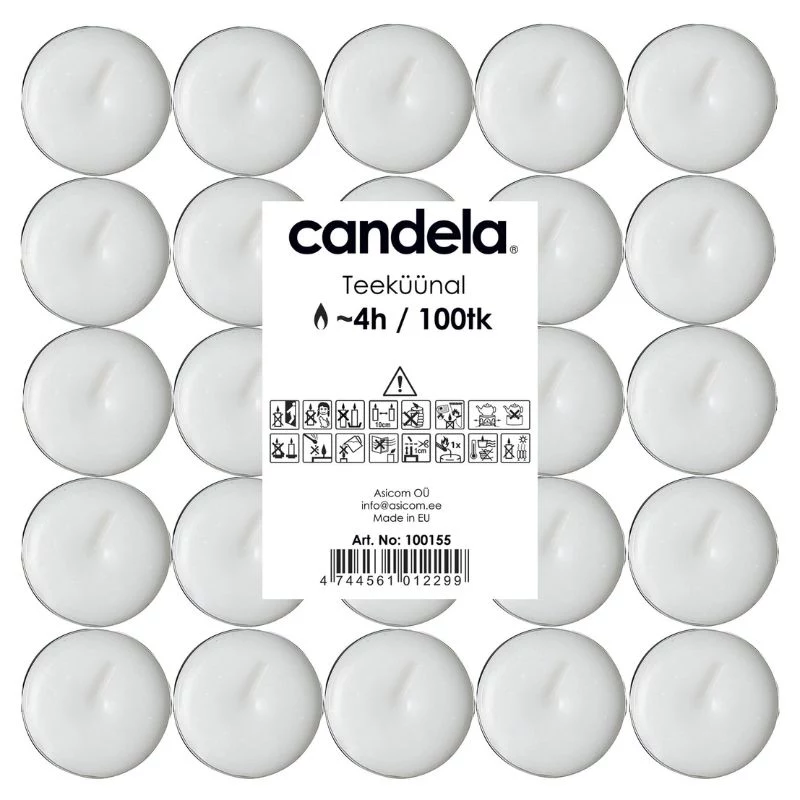 CANDELA tuikut 100 kpl, valkoinen, hajusteeton, 4 h paloaika