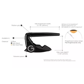 G7th Performance 2 Classical Black Capo for Classical and Flamenco Guitar