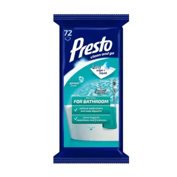 PRESTO kosteuspyyhkeet kylpyhuoneeseen 72 kpl | antibakteeriset puhdistuspyyhkeet