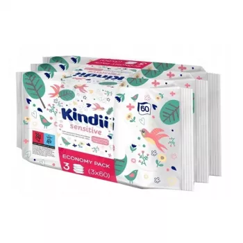 Kindii Sensitive vauvan kosteuspyyhkeet setti 3x60 kpl