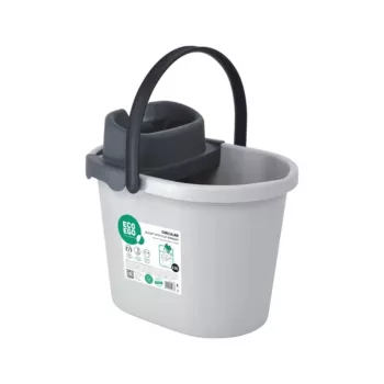 ECO EGO soikea ämpäri ja matala painonappi-puristin, 10 L, harmaa/vihreä, polypropeeni
