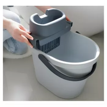ECO EGO soikea ämpäri ja matala painonappi-puristin, 10 L, harmaa/vihreä, polypropeeni