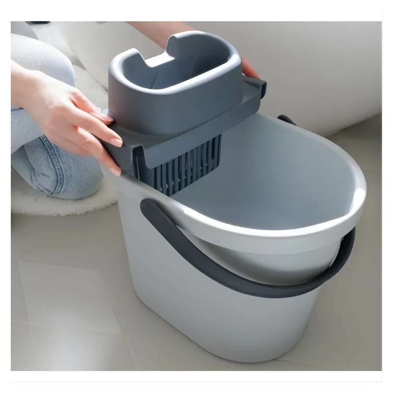 ECO EGO soikea ämpäri ja matala painonappi-puristin, 10 L, harmaa/vihreä, polypropeeni