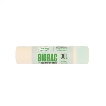 BioBag kompostoituvat jätepussit kiristysnauhalla 30L, 10 kpl/rulla, 50x60 cm, vihreä