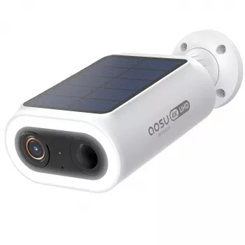 AOSU Smart Security SolarCam P1 Max 4K aurinkokäyttöinen ulkokamera, 166° erittäin laaja kuvakulma, värillinen yönäkö valonheittimellä, tekoälyyn perustuva henkilö- ja ajoneuvotunnistus