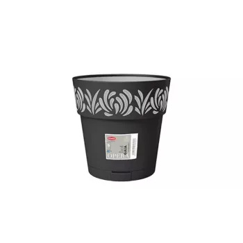 STEFANPLAST Gaia kukkaruukku ja aluslautanen, pyöreä, 20 cm halkaisija, 19 cm korkeus, 6 L, musta