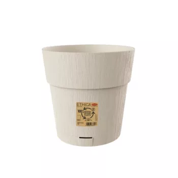 STEFANPLAST Ethica pyöreä kukkaruukku aluslautasella, valkoinen, 25 cm halkaisija, 25 cm korkeus, 12,3 L, UV- ja pakkasenkestävä polypropeeni, sisä-/ulkokäyttöön