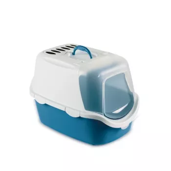 STEFANPLAST Cathy Easy Clean kissanvessa hupulla 56x40x40 cm valkoinen/sininen