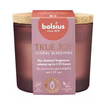BOLSIUS True Joy tuoksukynttilä lasissa korkkikannella, Floral Blessings, Ø66x83mm