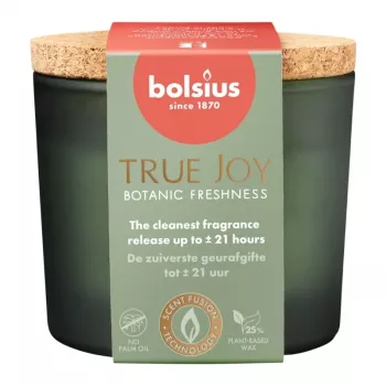 BOLSIUS True Joy tuoksukynttilä lasissa korkkikannella, Botanic Freshness, Ø66 x 83 mm