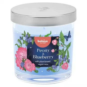 Bolsius Aromatic lasi tuoksukynttilä Floral Fusion pioni & mustikka Ø80x72 mm
