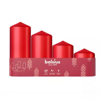 BOLSIUS kynttilä sylinteri 4 kpl Ø120, 100, 80, 60x48mm punainen