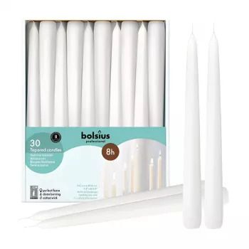 BOLSIUS ammattimaiset pöytäkynttilät valkoinen 250/24mm 30 kpl:n pakkaus