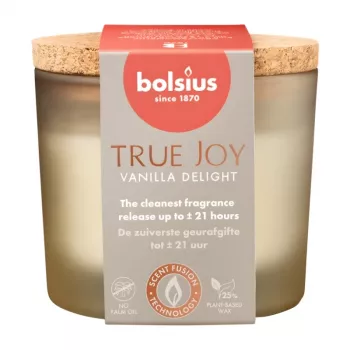 BOLSIUS True Joy Vanilla Delight tuoksukynttilä lasissa korkkikannella, Ø66x83 mm