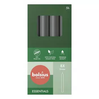 Bolsius pöytäkynttilät 8 kpl laatikossa 170/20 mm harmaa