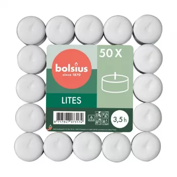 BOLSIUS lämpökynttilät 50 kpl valkoinen